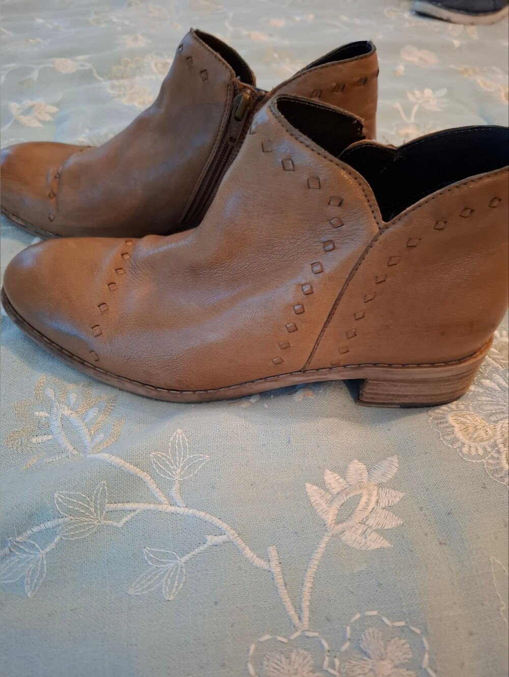 Skechers Brown Leather Low Heel Ankle Booties with Cutout Detail